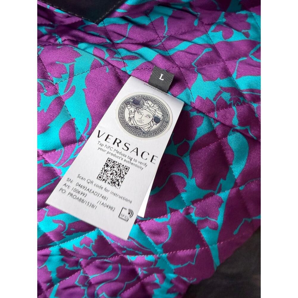 Versace Black Leather Moto Biker Jacket Men L - Picture 11 of 16